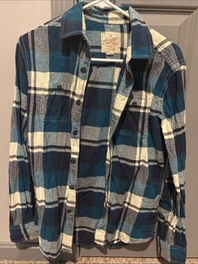 Heritage Blue & White Plaid Button-Down Flannel Shirt